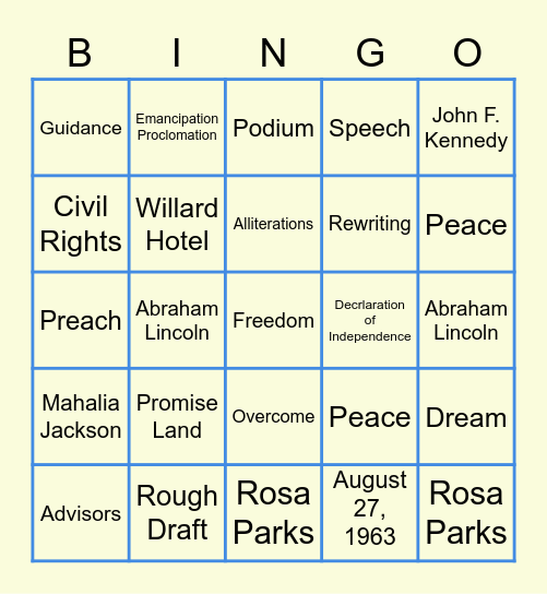 A Place to Land Bingo Card