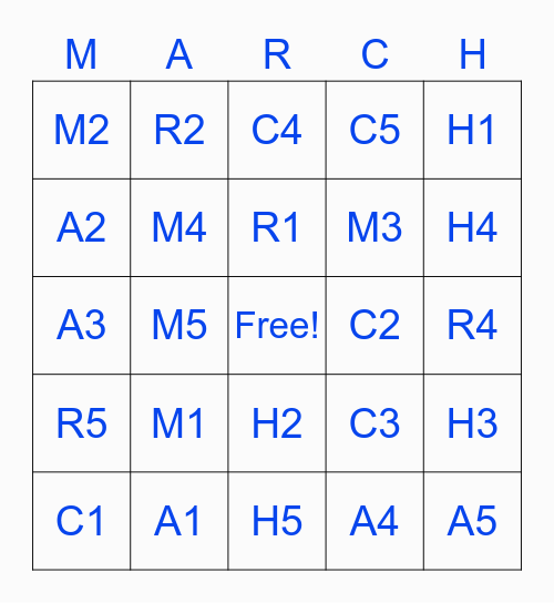 Bataan Death March Bingo Card