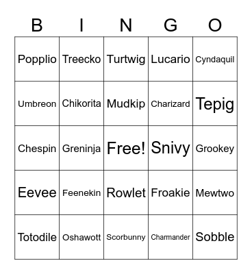 Pokemon Bingo Card