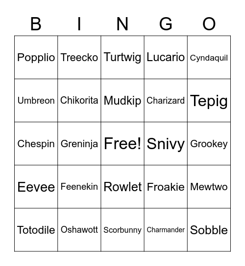 Pokemon Bingo Card