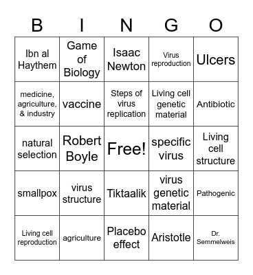 Unit 1 & 2 Bingo Card