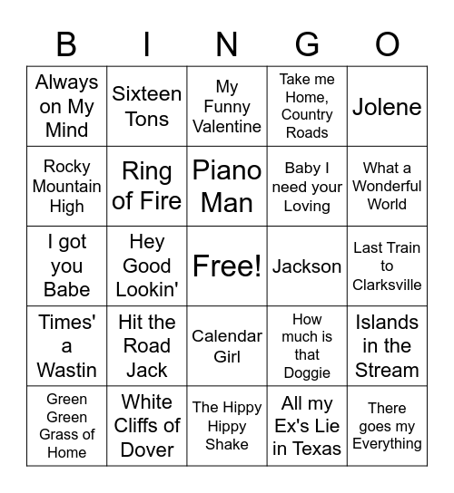 Music Bingo 5 Bingo Card