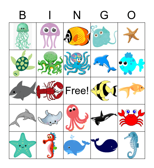 Ocean Animals Bingo Card
