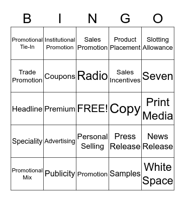 Unit 6: Promotion Bingo Card