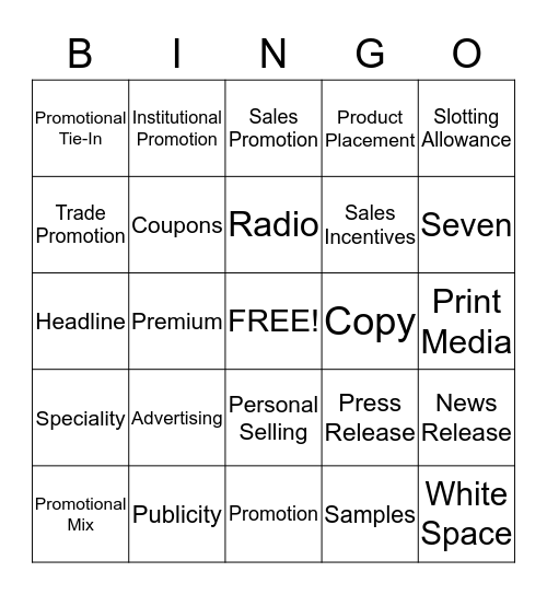 Unit 6: Promotion Bingo Card