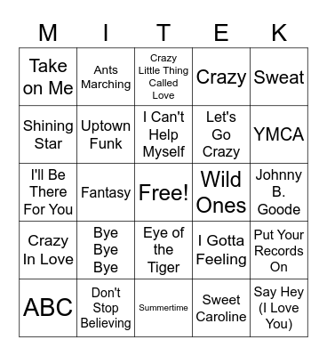 Mitek Music Bingo Card