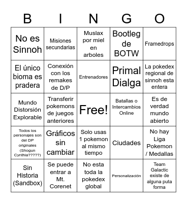 Arceus Bingo Card