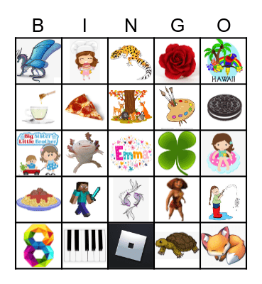 Emma's 8th Birthday Bingo Card