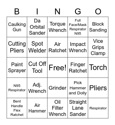 Automotive Workshop: Tools Bingo Card