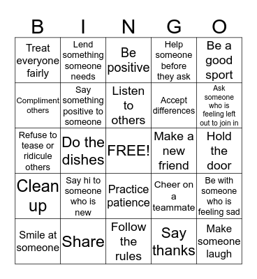 Acts of Kindness Bingo Card