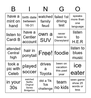 Ice Breaker Bingo Card