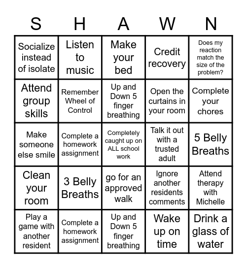 DeShawn BINGO! Bingo Card