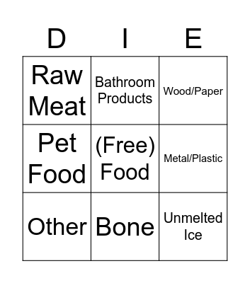 Things you shouldn't eat Bingo Card