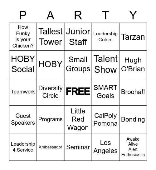 Welcome to HOBY LA Junior Staff!! Bingo Card