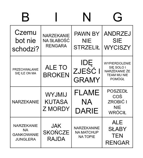 Bingo andrzeja Bingo Card