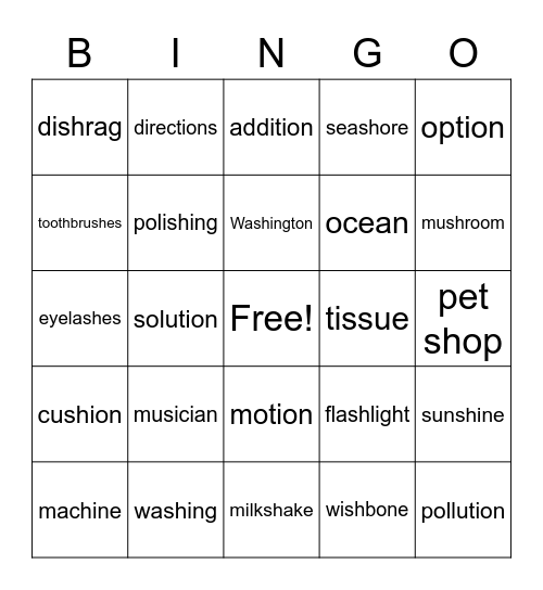 Artic Bingo SH Word Medial Bingo Card