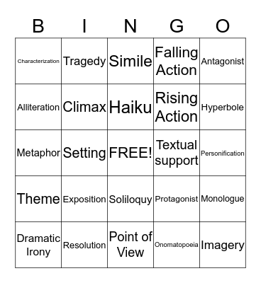 English I Bingo! Bingo Card