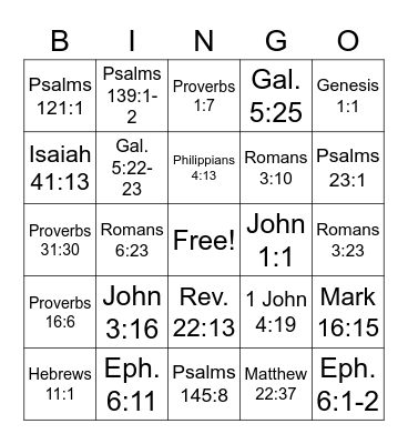 Bible Verses Bingo Card