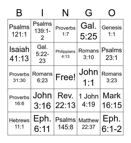 Bible Verses Bingo Card
