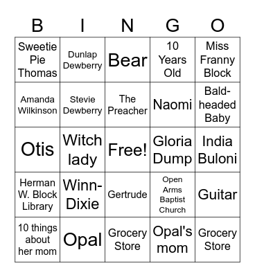 Because of Winn-Dixie Bingo Card