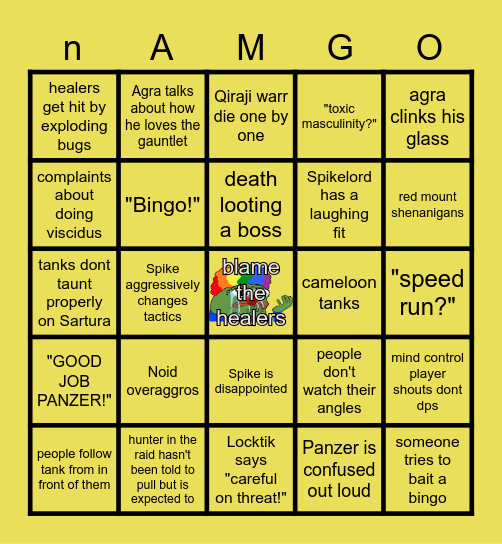 AQ 40 namgo Bingo Card