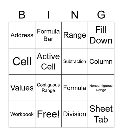 Microsoft Excel Bingo Card