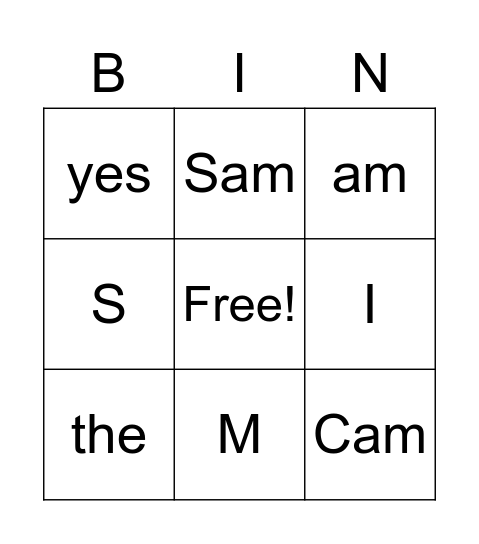 I am Sam Bingo Card