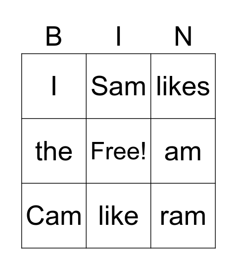 Cam and Sam Bingo Card