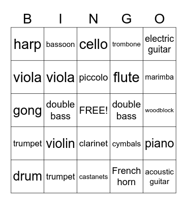 Instruments Bingo Card