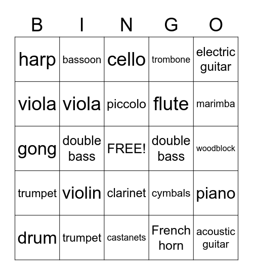 Instruments Bingo Card