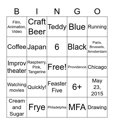 Caroline Bingo Card