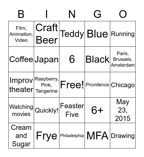 Caroline Bingo Card