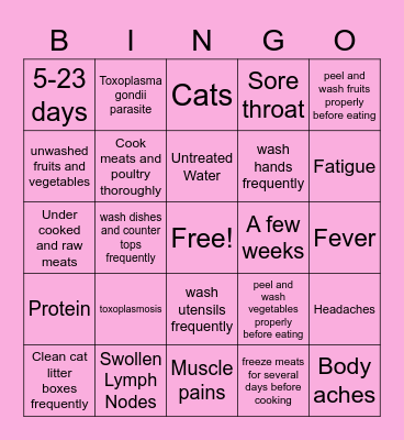 Toxoplasma Bingo Card