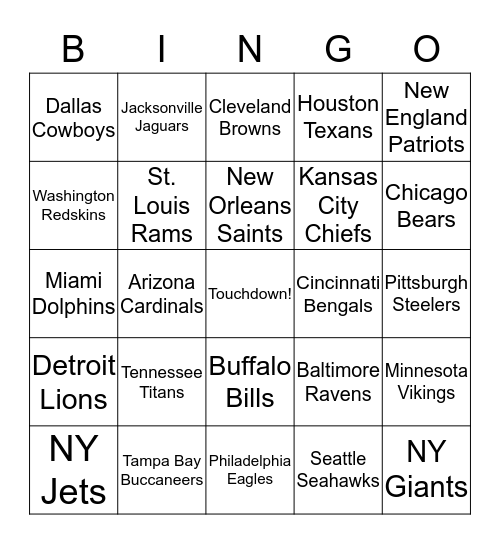 Football Bingo Card