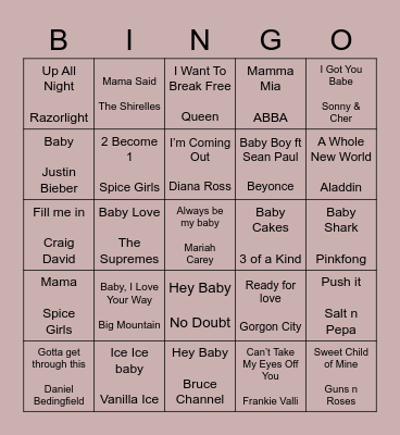 Baby Effiong baby shower Bingo Card