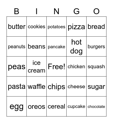 Food Bingo Card