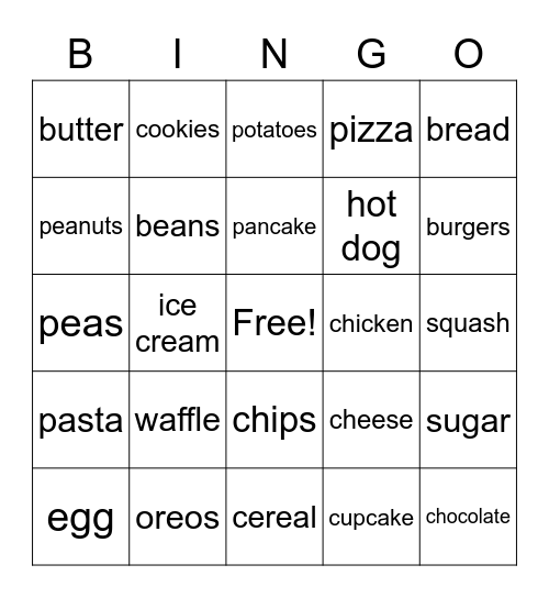 Food Bingo Card