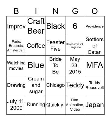 Things about Caroline! Bingo Card