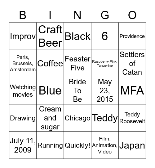 Things about Caroline! Bingo Card