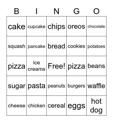 Food Bingo Card