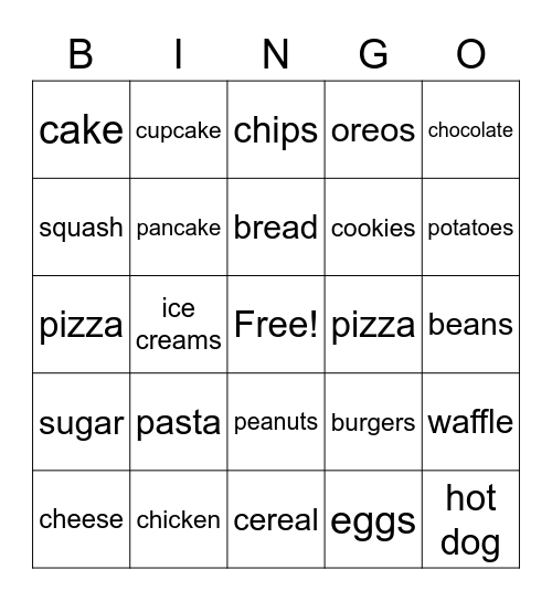 Food Bingo Card