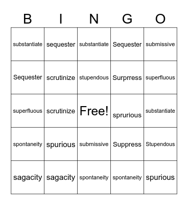 Vocabulary 9 Bingo Card