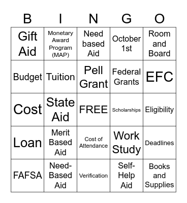 Financial Aid Bingo Card