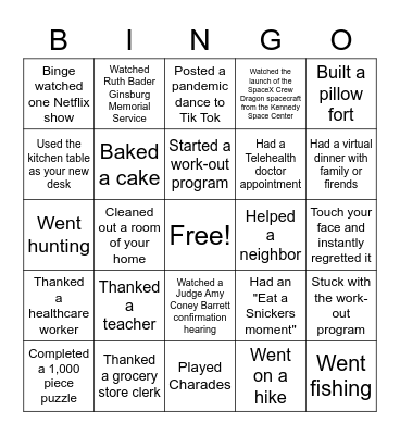 Pandemic Bingo Card