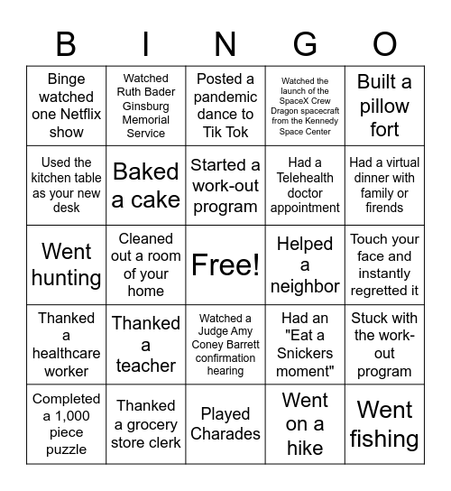 Pandemic Bingo Card