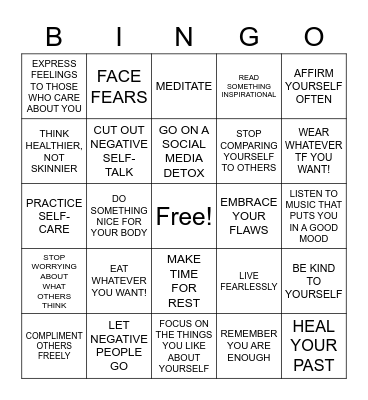 BODY POSITIVITY BINGO Card