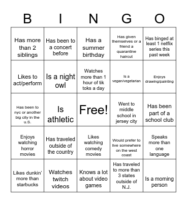 Untitled Bingo Card