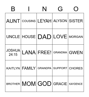 FAMILY Bingo Card