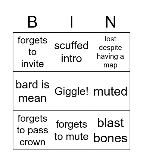 Pixie bingo Card