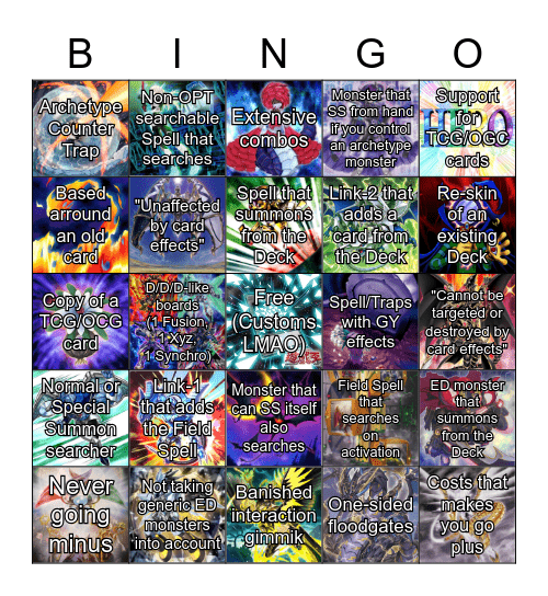 Yu-Gi-Oh! Custom Card bingo Card